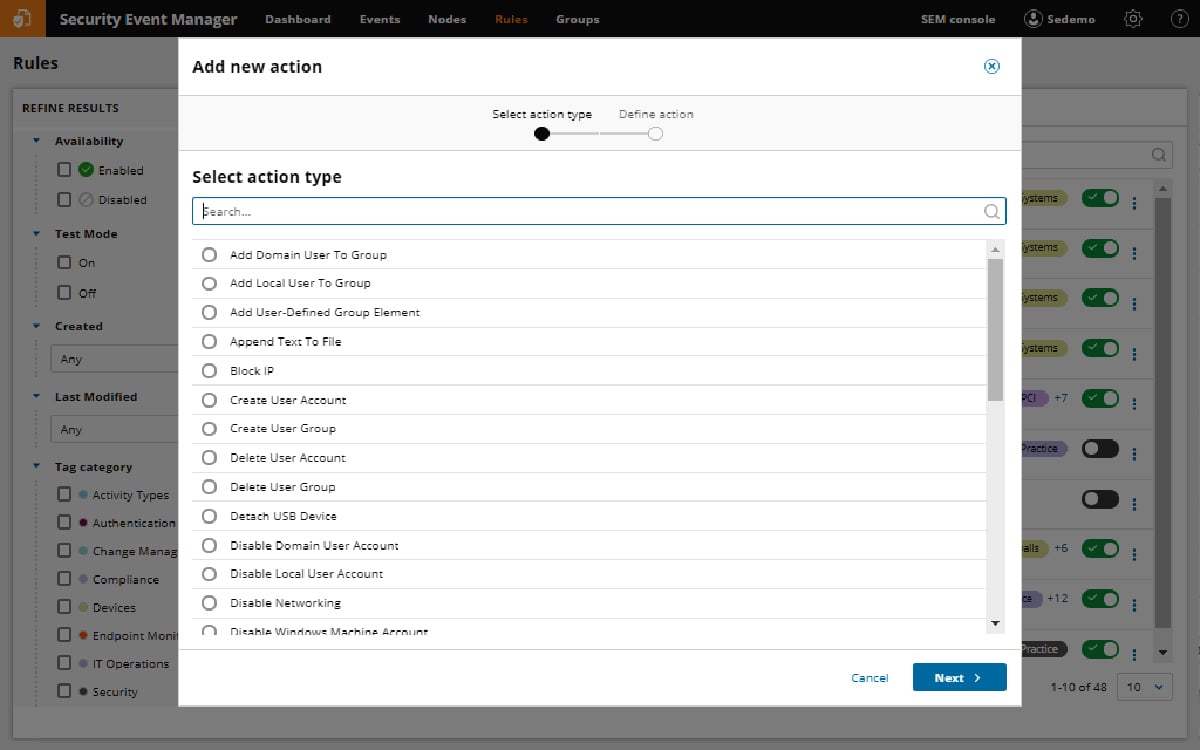 SolarWinds SEM interface.